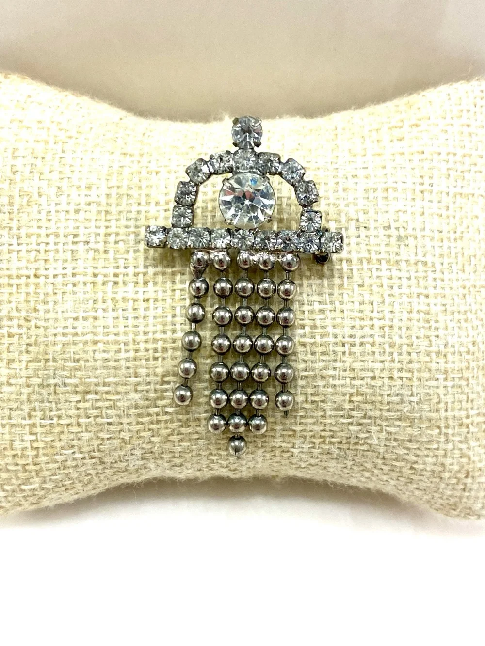 Vintage Silver Crystal Cascade Fringe Brooch
